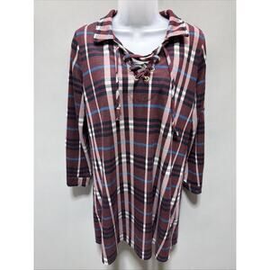 Calstyle Dress Womens Small Burgundy Plaid Tunic Shift Dress